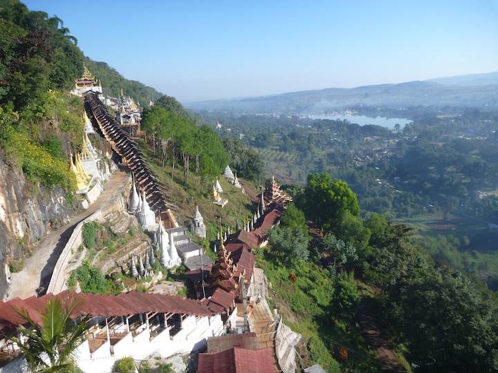 The view down to Pindaya from the cave pagoda.